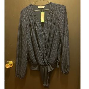 Metallic navy blue bodysuit
